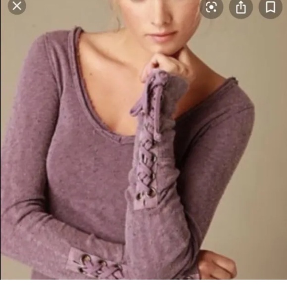 Free People lace up cuff thermal top Shirt purple Slub Knit Excellent!!! S/M Med - Picture 1 of 9